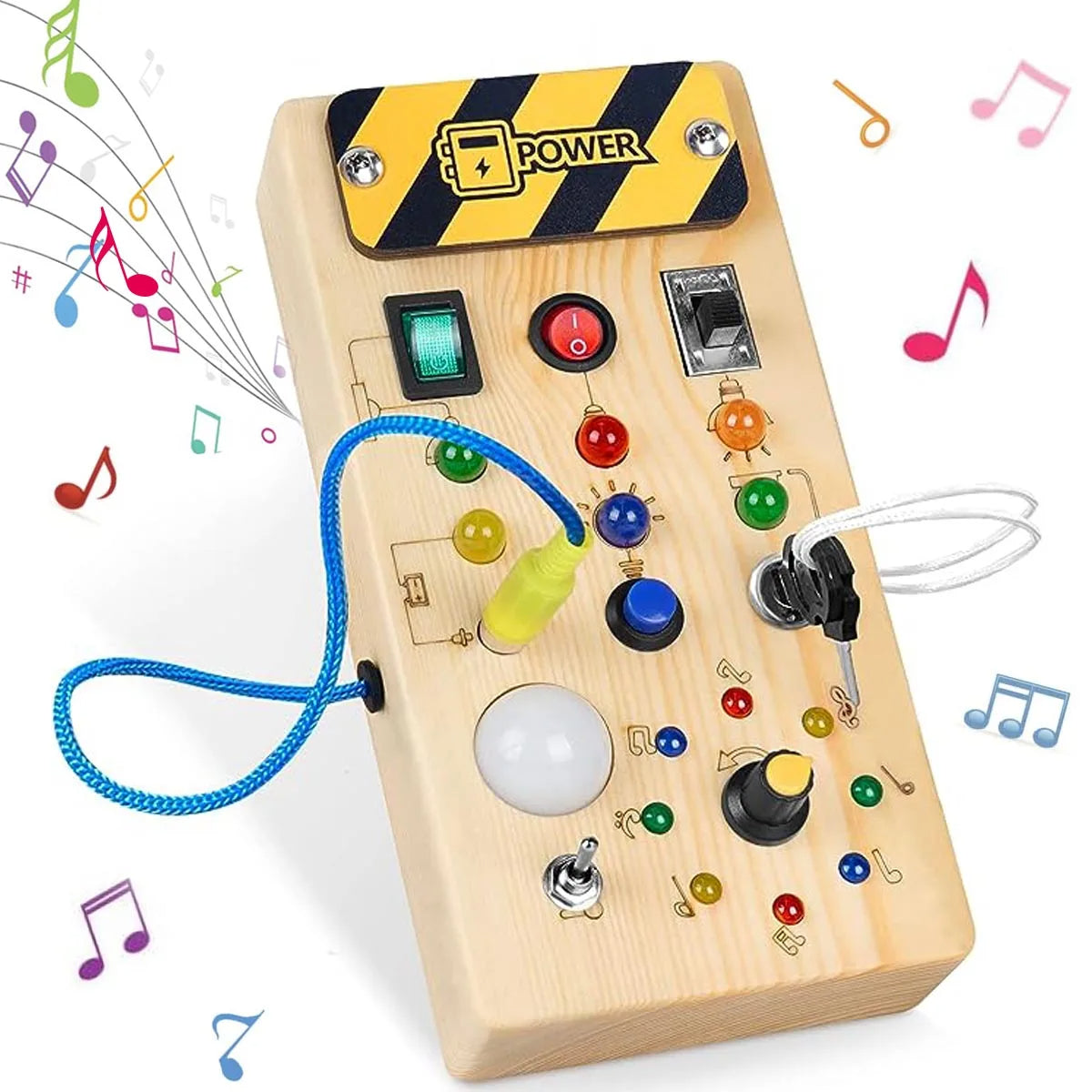 Montessori Sensory Busy Board - Wooden LED Activity Board for Kids (2-4 Years)