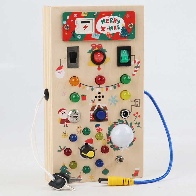 Montessori Sensory Busy Board - Wooden LED Activity Board for Kids (2-4 Years)