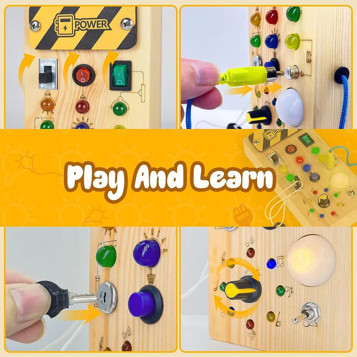 Montessori Sensory Busy Board - Wooden LED Activity Board for Kids (2-4 Years)